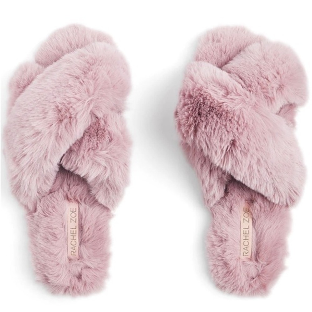 RACHEL ZOE BABY PINK FLUFFY FAUX FUR CRISS CROSS COMFY BARBIECORE SLIPPERS M